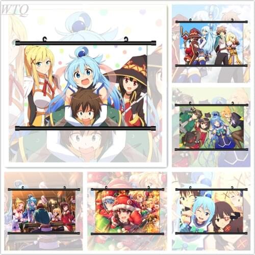 KonoSuba Aqua Megumin Darkness Retro Anime Posters Canvas Painting Wall Decor Wall Art Picture for Living Room Decor Home Decor
