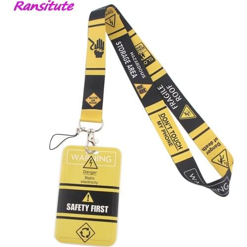 Ransitute R1500 Safety First Warning Lanyards ID Badge Holder Bus Card Holder Staff Card Bank Credit Card Holder Accessories