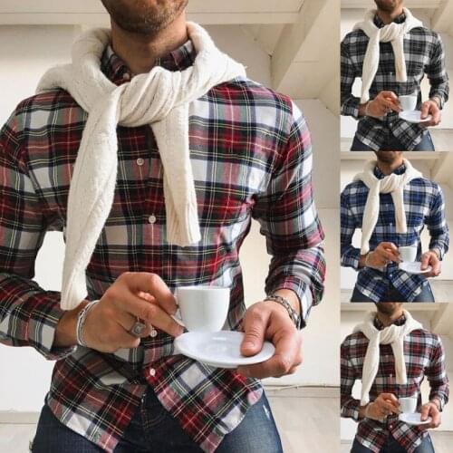 Classic Mens Plaid Shirt Button Up Long Sleeve Shirts Men Clothing England Style Fashion Streetwear Tops Daily Casual Man Blouse