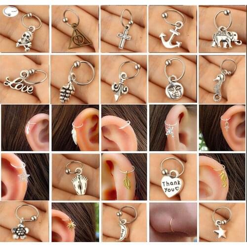 1PC Women Ear Cartilage Earrings Thin BCR Piercing for Labret Lip Helix Tragus Nipple Jewelry Fake Nose Ring Septum Genital Ear