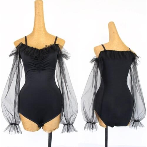 Ballroom Dance Puff Long Sleeve Tops Women Latin Dance Clothes Black Leotards Adult Practice Wear Samba Salsa Shirts DNV14961