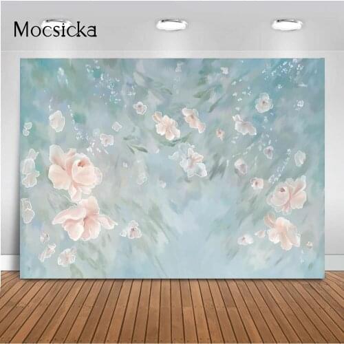 Spring floral backdrop hand painted background for photo studio newborn kids portrait abstract oil painting flower birthday prop