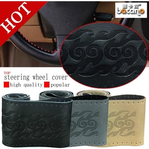 High quality Black Gray Beige DIY Genuine Leather Cowhide Car Steering Wheel Cover With Needles and Thread Red Free shipping