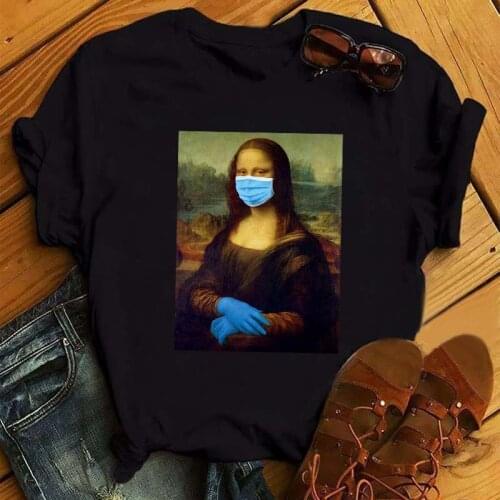 Funny Mask Mona Lisa T Shirt Women Ullzang Vintage Graphic T-shirt Cartoon 90s Tshirt Korean Top Tees Female Aesthetic Clothes