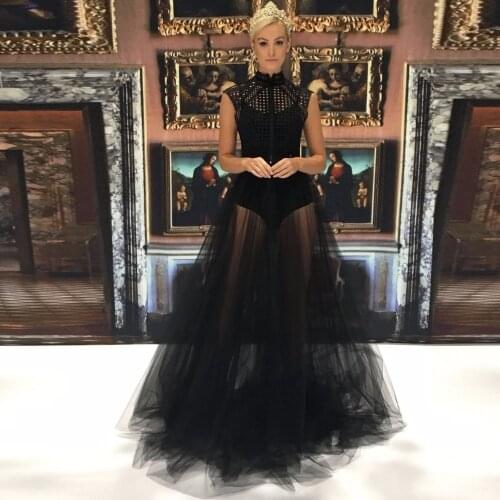 Saudi Arebia 2017 See Through Black Long Tulle Skirts For Women To Formal Party Summer Women Clothing Custom Made Tutu Skirt