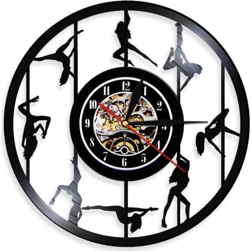 Pole Dancers Silhouette Laser Cut Wall Clock Female Strippers Vinyl Music Record Wall Clock Exotic Ladies Nightclub Art Decor