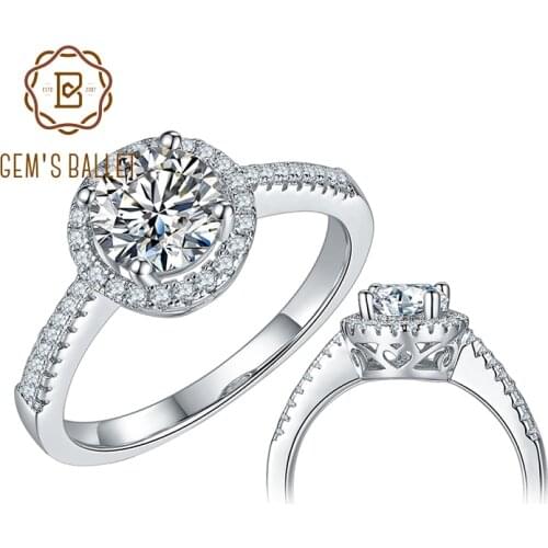 GEMS BALLET 925 Sterling Silver Twinkle Stone Ring 1Ct VVS1 Moissanite Diamond Halo Engagement Rings For Women Fine Jewelry