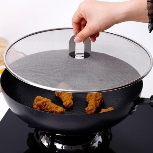 1PC Prevention Stainless Steel Splatter Screen Mesh Pot Lid Cover Silver Oil Frying Pan Lid Cooking Tools Kitchen Accessories