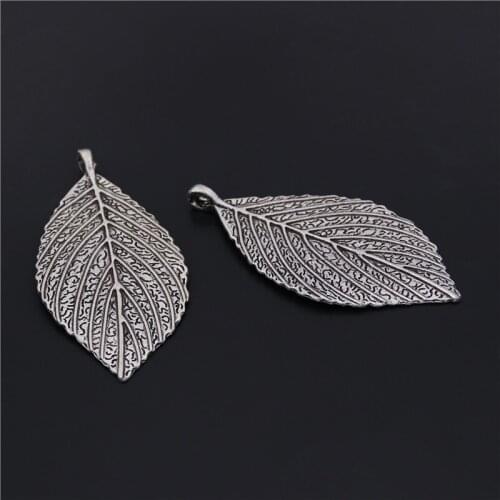 3pcs Silver Color Big Leaf Pendant Charms Metal Jewelry Findings For DIY Necklace Women