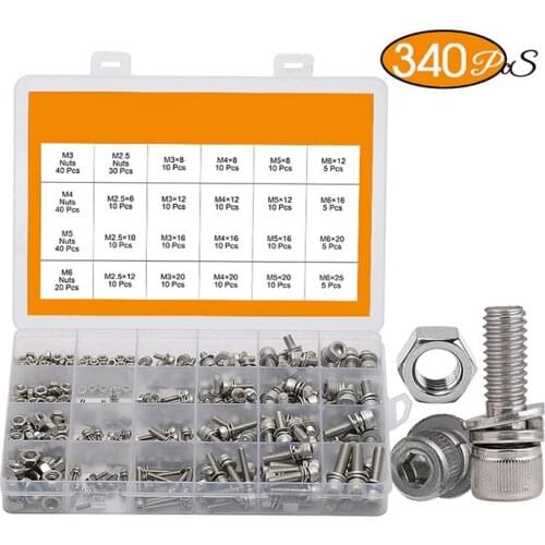 340PCS in one box hexagon socket bolts M3 | m4 | m5 | m6 | m8 M2 black semi-circular head hexagon socket screws