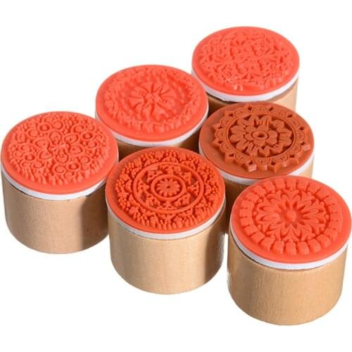 6PCS Emboss Wood Stamp Mandala Lace Floral Pottery Polymer Clay Craft DIY Tool For Envelope Handmade Cards Gift Tags