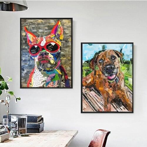 Abstract Colorful Animals Posters and Prints Canvas Wall Art Painting Cute Dogs Pictures for Living Room Cuadros Home Decor