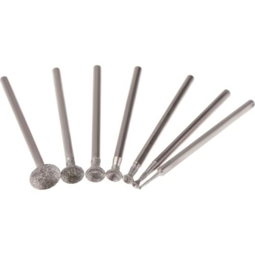 7Pcs 1/2/3/4/5/6/8mm Diamond Grinding Head Mounted Points 2.35mm Shank Spherical Jade Carving Burrs for Dremel Rotary Tool