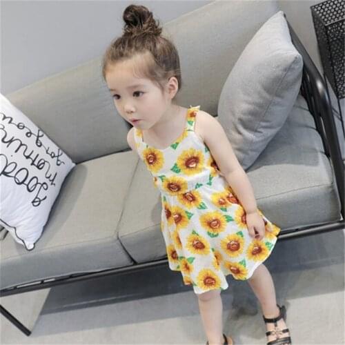 BFORTUNE New Girl Dress Summer Chidlren Clothes Toddler Girls Dress Baby Cotton Sleeveless Print Flower Kids Dresses Robe Fille