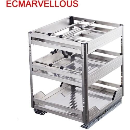 For Cestas Corredera Armario De Despensa Organizador Cucina Pantries Stainless Steel Rack Cocina Kitchen Cabinet Storage Basket