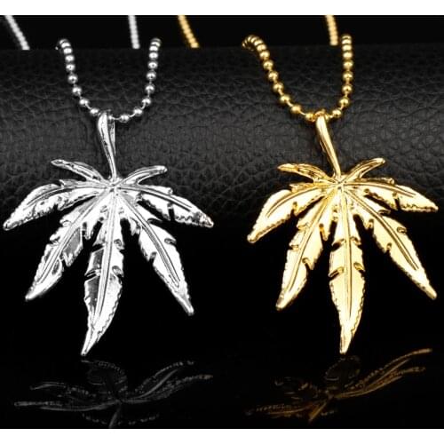 Dongsheng Iced Out Weed HipHop Necklace&Pendant Silver Plated Maple Leaf Pendant Long Gold Chains Hip Hop Bling Necklace-30