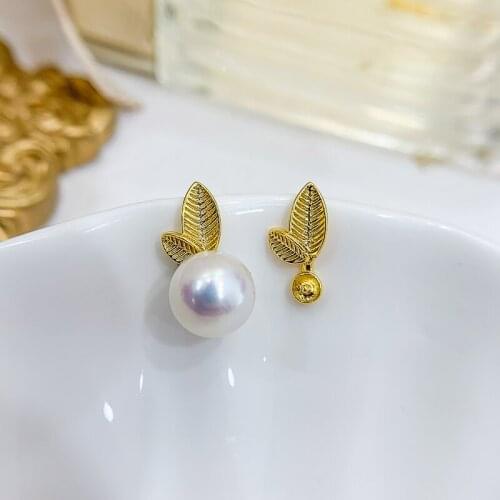 Double Leaf Design Pearl Stud Earrings Finding Women DIY Fine Jewelry Making Findings Accessory