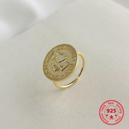European American 925 Silver Rings Modern Trendy Concise Coin Rings Fine Jewelry Gift for Girlfriend