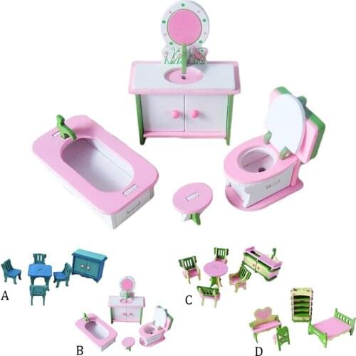 1:12 Simulation Miniature Wooden Furniture Dollhouse Model Bathroom Bedroom Kitchen Furniture Toy Baby Room Pretent Play Toy