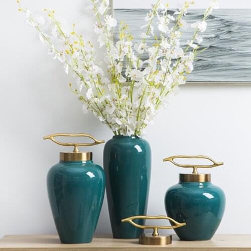 Chinese Style Retro Ceramics Vase with Cover Blue Glaze Storage Jars Table Decoration Vase Crafts Furnishings