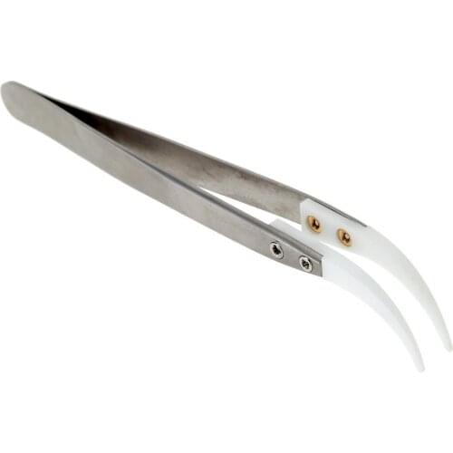 Top quality Ceramic tweezers with stainless steel handle Refractory Curved Corrosion Resistant Acid Resistant pointed tweezers