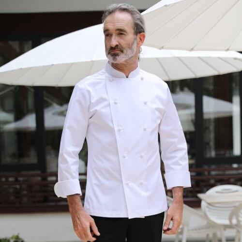 100% long staple cotton chef jacket white French head chef coat classical manual buckle stand collar chef jackets