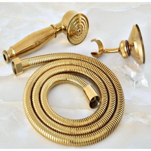 Gold Color Brass Hand Held Shower Head Wall Holder Bracket 1.5M Hose Set Water Saving Bathroom Handheld Sprayer ahh044