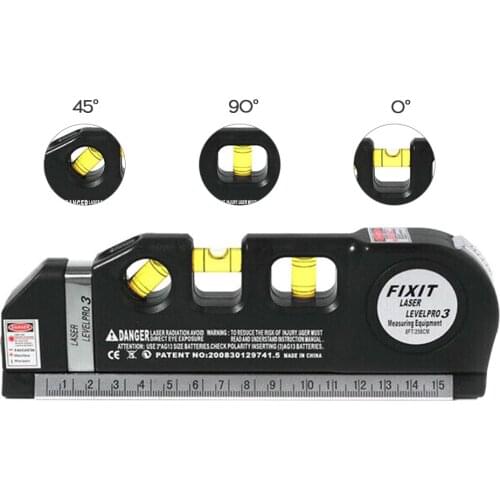 3 in 1 Laser Level Cross Line Ruler With Measuring Tape Plumb/Level/45-Degree