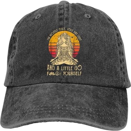 2020 Best Selling I'm Mostly Peace Love and Light and A Little Go Yoga Classic Vintage Denim Caps (One Size, Black)