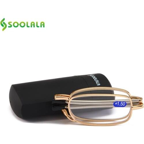 SOOLALA Metal Aolly Frame Mini Folding Reading Glasses Women Men Magnifying Compact Foldable Reader Presbyopic Glasses