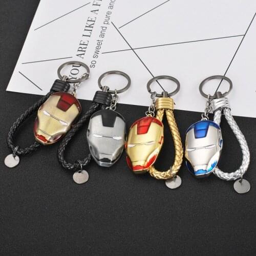 Avengers Iron Man Tony Stark Mask Keychain With Rope Metal Spider Man Hulk Fist Key Chains For Men
