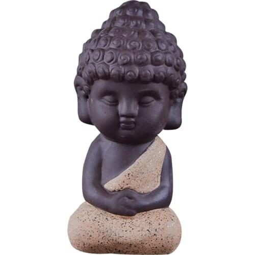 Cute Small Buddhist Tea Pet, Meditation Monk Figurine, India Yoga Mandala Sculptures, 4 Colors Choose