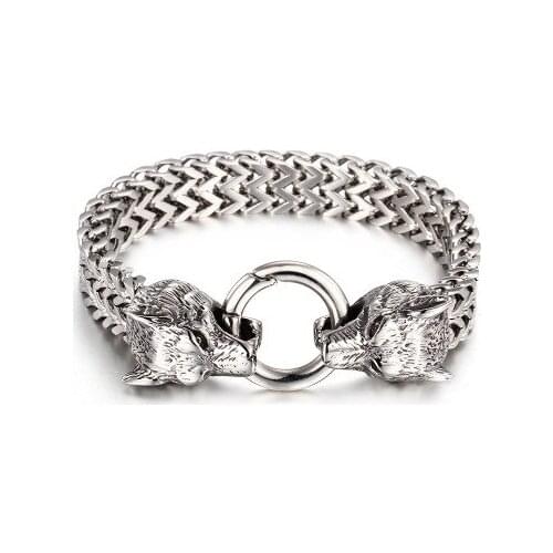 Fashion high-handed Skull /Lion/Wolf Head Charm Punk Biker Bracelet Stainless Steel Chain Skeleton Mens Accessories