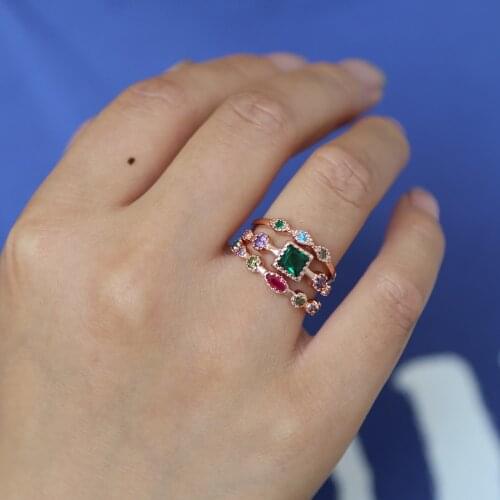 Fashion 3 pc stackable rings set charm dainty finger jewelry micro pave colorful stone rings for women party gift dropshipping