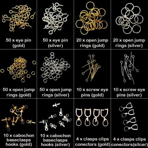 1Box Gold/Silver Rhinestone Chain Jewelry Accessories Kit Open Jump Ring Pins Lobster Clasp Hooks Ends Fastener Clasp