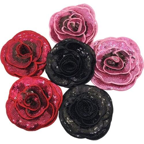 9pc 3D Flower Sequin Patch Red Rose Applique Beaded Flowers Patches For Clothing Jeans Blooming Appliques Parches Dia10cm AC1106