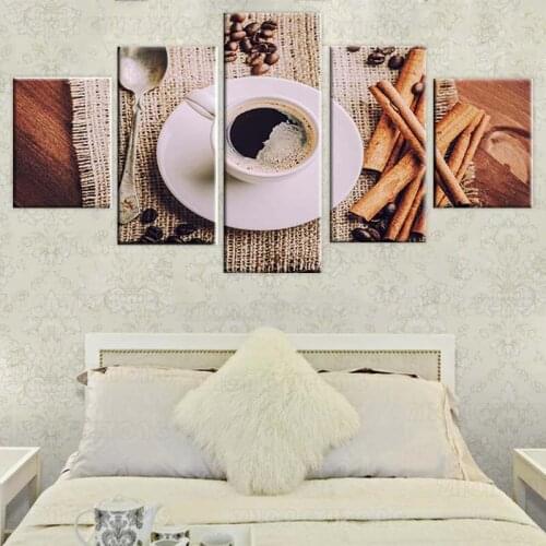 Canvas Wall Art Pictures Modern Framework Living Room Home Decor 5 Pieces Coffee Beans Tea Tableware HD Printed Posters Painting
