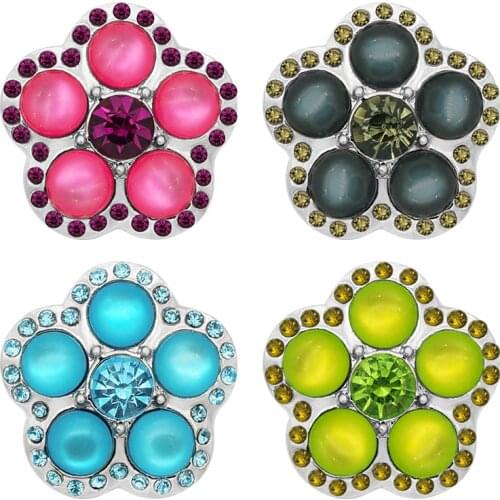 New KZ3047 Beauty Charm Flowers Rhinestone colorful 18MM Metal snap buttons for DIY snap jewelry wholesale