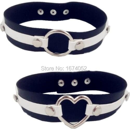 Wholesale NEW Handmade Harajuku Layered PU Leather Choker, Kawaii Heart Round Stud Rivets Collar Necklace Jewelry