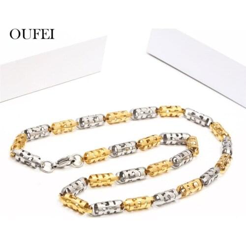 OUFEI Long Large Necklace Bracelet Set Stainless Steel Jewelry Metal Cuff Bracelet Jewellery Accessories Free Shipping