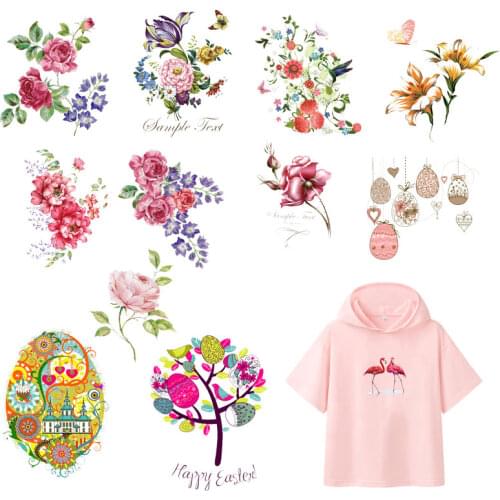 Easter eggs Animal Iron on Heat Transfer Patches for Kids Clothing DIY Stripes Flower Applique T-shirt Custom Sticker Applique H