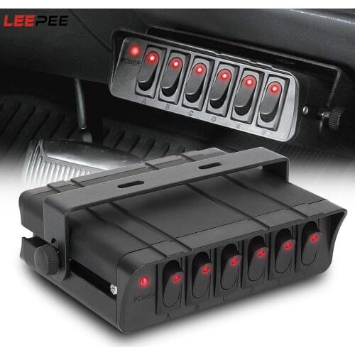 LEEPEE 6 Gang Rocker Switch Box Waterproof with LED Light Indicator 12-24V 20A for Cars Vehicles Caravan Switch Panel