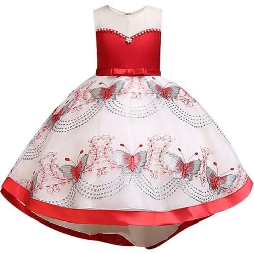 New 2-10yrs Butterfly Girls Dress Long Embroidery Wedding Pageant Birthday Sleeveless Princess Party Dresses Baby Girl Clothes