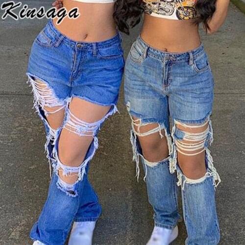 Y2K Low Rise Ripped Hole Straight Baggy Jeans Vintage Boyfriend Hollow Out Women Denim Trousers Street Indie Aesthetic Jean Mom
