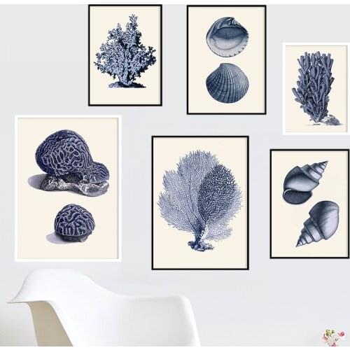 Shell Conch Coral Tree Vintage Ocean Fossils Wall Art Canvas Painting Nordic Posters& Prints Wall Pictures For Living Room Decor