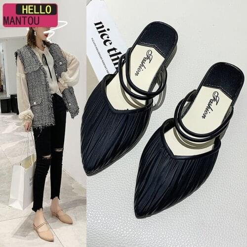 Summer Flats Lady Sandals Slippers Soild Color Slip On Pointed Toe Women Mules Outdoor Shoes Slides