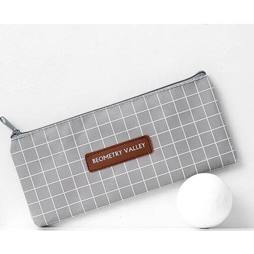 School Supplies Plaid Dot Pattern Zipper Pen Bag Holder Pencil Case Stationery Storage Pouch Suitable for school office work