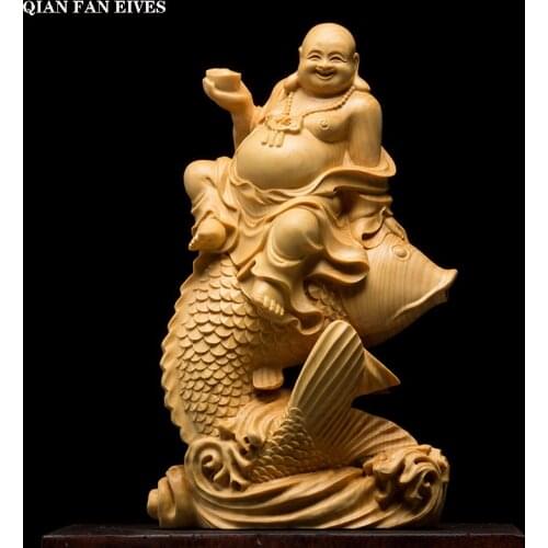 Laughing Buddha Handmade Statue， Big-bellied Maitreya Buddha Buddhist figure god of wealth statue Home decoration figurines