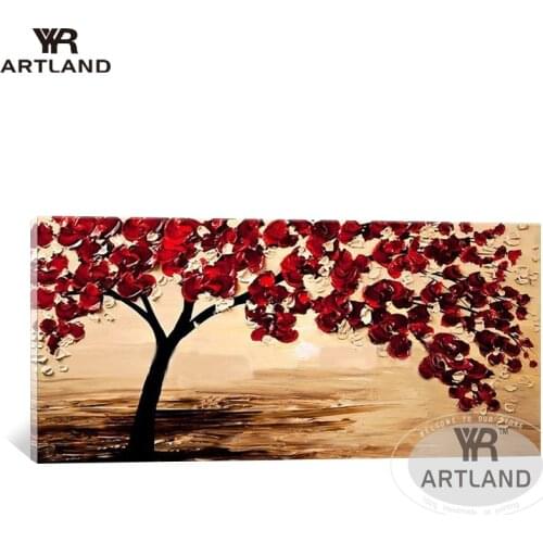 Unique gift Best selling sunset red tree landscape Handmade oil painting on canvas wall art for home decor living room no framed