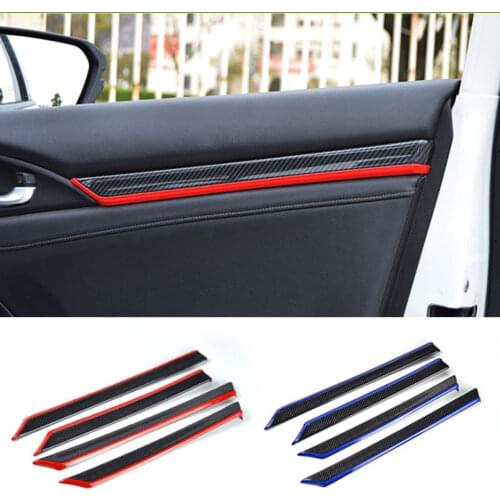 8PCS Car DIY Carbon Fiber Car Door Inner Protective Trim Decoration for Honda Civic 10th 2016 2017 Auto Car Accesories Interior